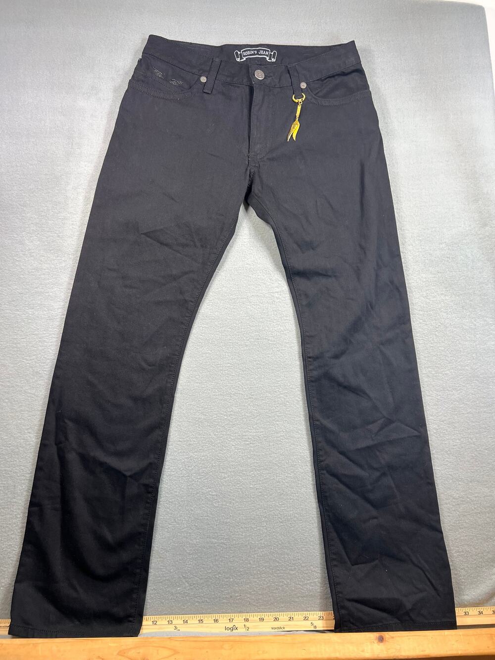 Robin's Jean Black Denim Jeans Rhinestone Embellished Gold Charm S- 32 Long Flip